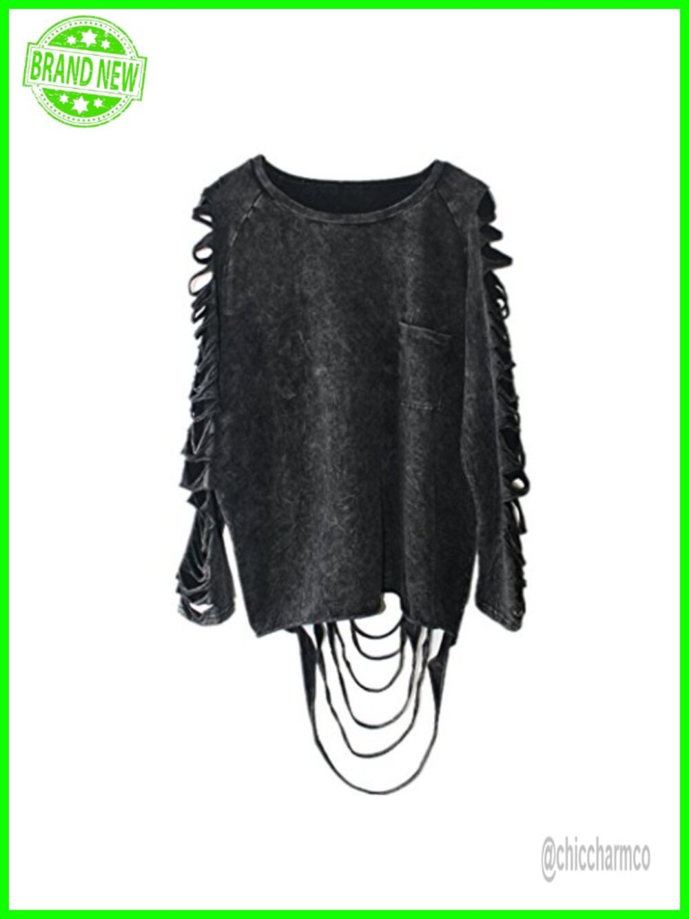 Ripped Cut Out Long Sleeve Distressed Pullover Sweatshirt Loose Fit